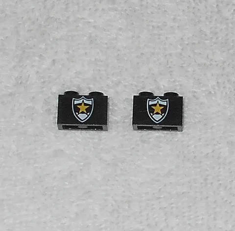 LEGO Police - (x2) Black Bricks w/ Yellow Star Badge - 3004pb008 From 6549 1997