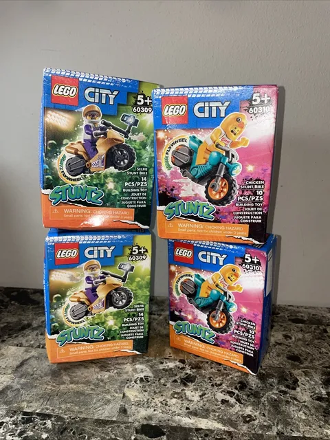 4 Sets Lego City 60309 & 60310 STUNTZ SELFIE  Stunt Bike and Chicken Bike NIB