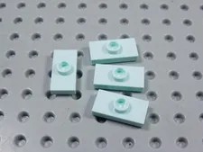 LEGO Lot of 4 Aqua 1x2 Smooth Plates Tiles w/ Stud in Center BM