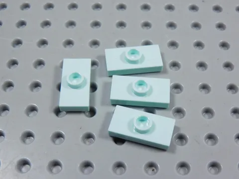 LEGO Lot of 4 Aqua 1x2 Smooth Plates Tiles w/ Stud in Center BM