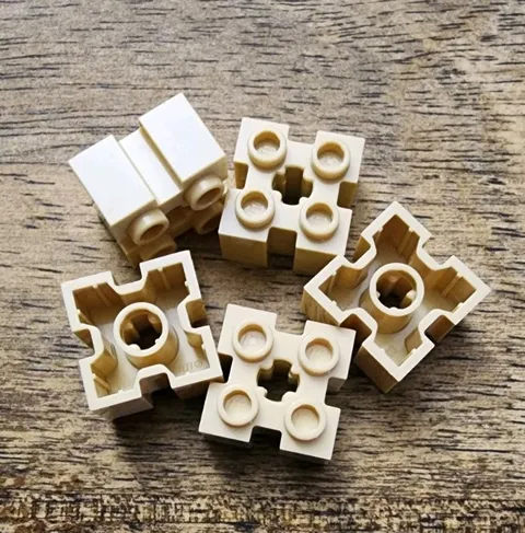 LEGO Tan Brick, Modified 2 x 2 with Channels and Axle Hole. QTY 5. Part No 90258