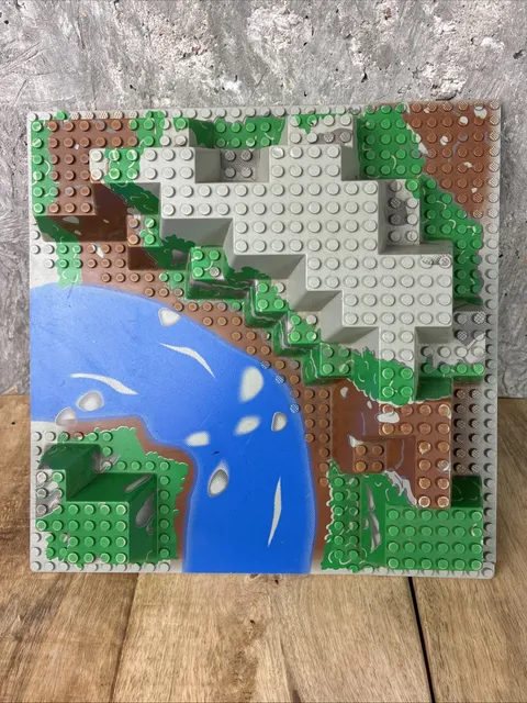 Lego 6024px5 Baseplate Raised 32x32 Canyon Blue River Rocks Brown Green Mountain