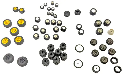 LEGO Wheels Tires Bulk Lot Vintage Town City Technic Yellow White Gray Rims Hubs