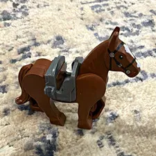 LEGO Brown Horse Animal Figure w/ Gray Saddle and White Markings