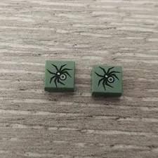 Lego 3070pb001 Sand Green Tile 1 x 1 Harry Potter Black Spider Pattern Lot Of 2
