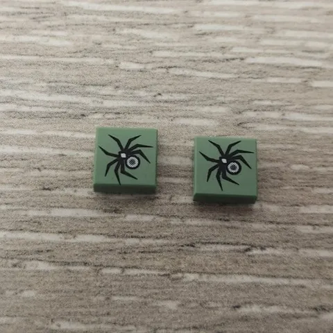 Lego 3070pb001 Sand Green Tile 1 x 1 Harry Potter Black Spider Pattern Lot Of 2