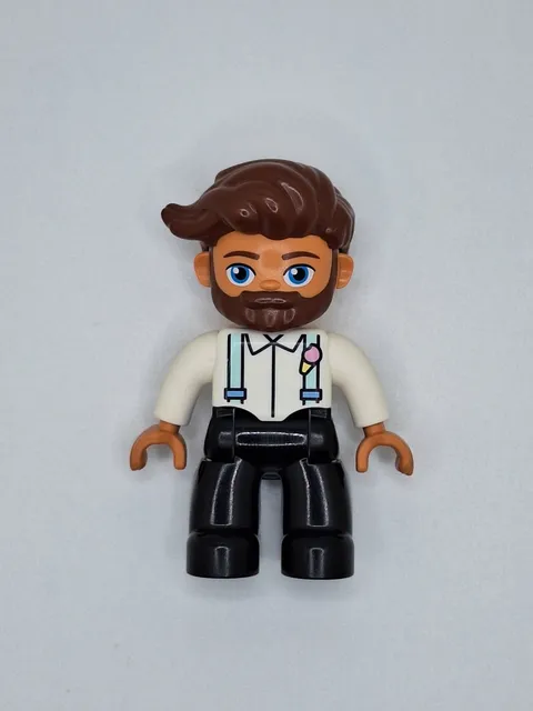 Lego Duplo Dad Father Man 2.5" Figure With Brown Hair & Beard Ice Cream Vendor