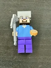Minecraft Steve Lego Minifigure with Axe and Cookie