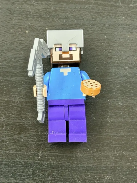 Minecraft Steve Lego Minifigure with Axe and Cookie
