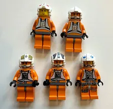 LEGO Star Wars Rebel Pilot Minifigure Lot of 5 Orange Flight Suits White Helmets