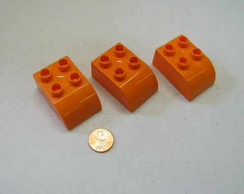 LEGO Duplo Block ORANGE 2x2x3 CURVED BRICK 3 Block Lot Building Blocks