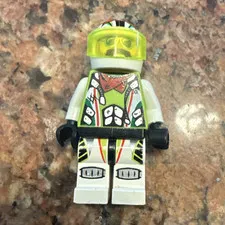 LEGO White Racing Suit Minifigure w/ Helmet, Lime Green Trans-Neon Yellow Visor