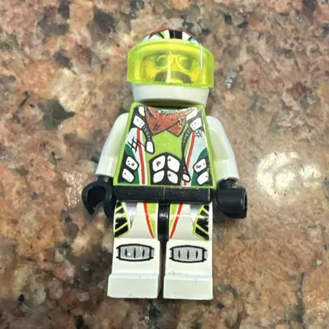 LEGO White Racing Suit Minifigure w/ Helmet, Lime Green Trans-Neon Yellow Visor
