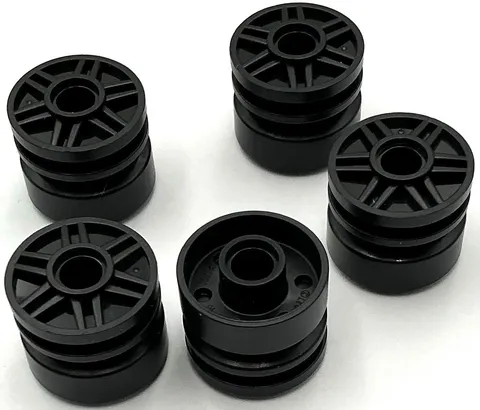 Lego 5 New Black Wheels 18mm D. x 14mm with Pin Hole Fake Bolts Parts