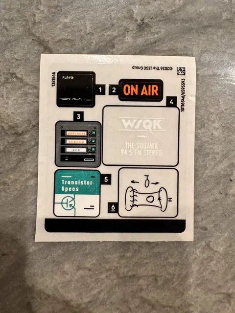 Lego Stranger Things "The Squawk" Radio Station WSQK GWP Sticker Sheet - 40891