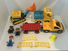 Lego Duplo Lot Construction Vehicles Figures Fences Parts & Pieces
