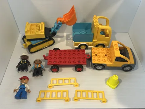 Lego Duplo Lot Construction Vehicles Figures Fences Parts & Pieces