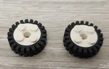 Lego 6248c01 White Wheel FreeStyle with Pin Hole Black Tire 24mm Offset Lot Of 2