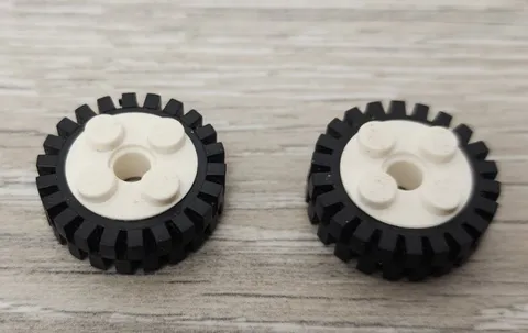 Lego 6248c01 White Wheel FreeStyle with Pin Hole Black Tire 24mm Offset Lot Of 2