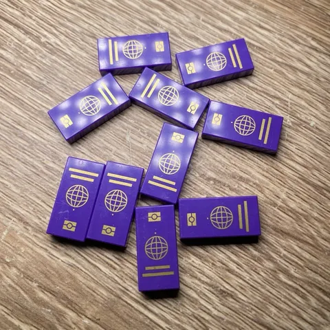LEGO Purple Printed Passport Tile Pieces x10 Plastic Parts Lot