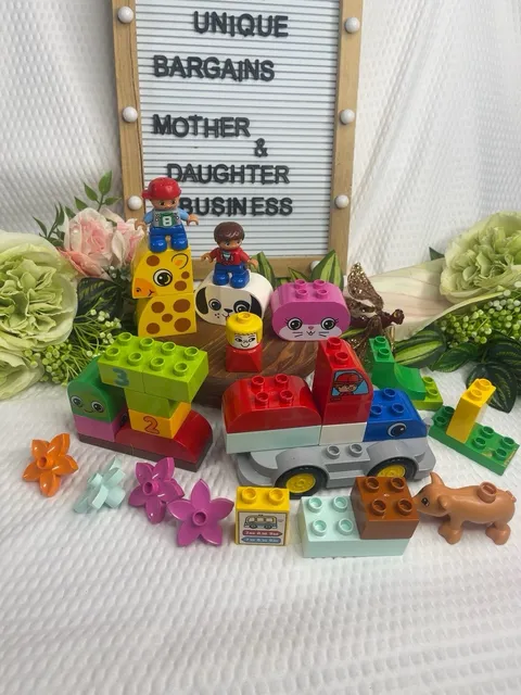 LEGO DUPLO Mixed Lot Figures Animals Truck Blocks Giraffe Pig Cat Flowers Toy