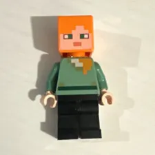 LEGO Minecraft Alex Minifigure Orange Hair Green Torso Black Legs Age 6+
