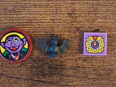 Authentic Lego Sesame Street The Count Sign Set With Black Lego Bat !!!