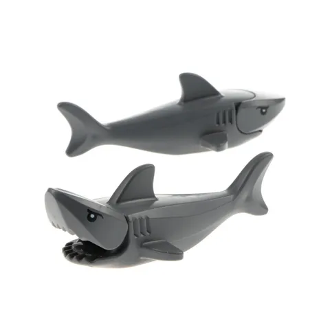 2x Lego Animal Fish Shark 4x8x3 New Dark Gray Eyes White Gills 14518c04pb01