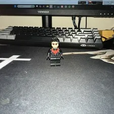 LEGO Nightwing Minifigure Black Suit Red Chest Emblem Masked Face Black Hair