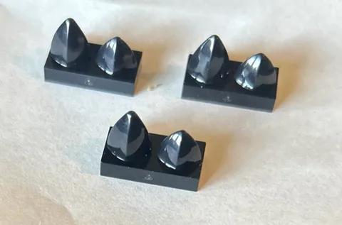 LEGO 15209 Black Tile Modified 1 x 2 with 2 Teeth Vertical Lot of 3