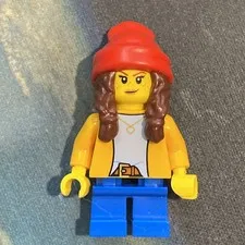 Town City LEGO® Girl Red Beanie Orange Jacket Building Minifigure 60291 cty1235