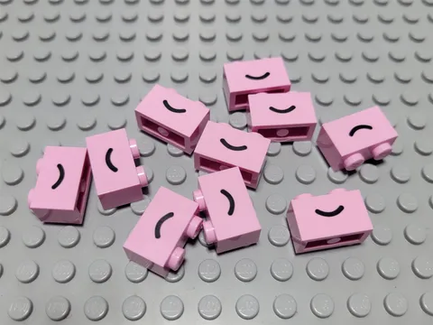 New LEGO Lot of 10 Bright Pink 1x2 Smile Decorated Brick Pieces