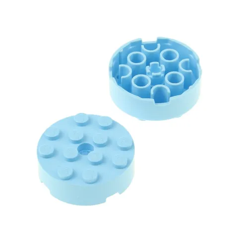 2x LEGO Round Brick 4x4x1 Bright Light Blue Pin Hole Stone 87081