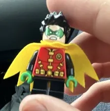 LEGO Robin Minifigure Plastic Figure Yellow Cape Green Mask Black Hair