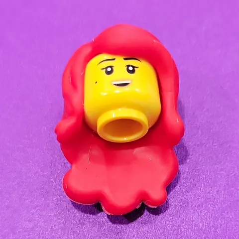 LEGO Minifigure Red Hairpiece & Yellow Dual-Sided Head, Custom Printed 2pc