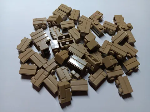 LEGO BULK LOT OF 52 DARK TAN 1X2 MASONRY PROFILE WALL BRICKS #98283