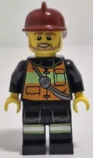 Lego Firefighter Minifigure Beard Reflective Stripe Vest Pockets Shoulder Strap