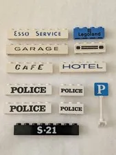 Vintage 1960s LEGO Printed Blocks- Esso/Garage/Café/Hotel/Police/etc (Lot of 12)