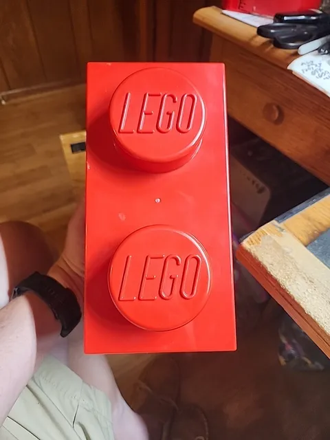LEGO Storage Brick 2 Knobs Red Storage Container 2012 Stackable Box 10"x5"x6"