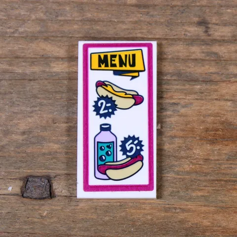 LEGO Friends Tile 2x4 MENU Hot Dog and Bottled Drink Pattern Sticker 87079pb0619