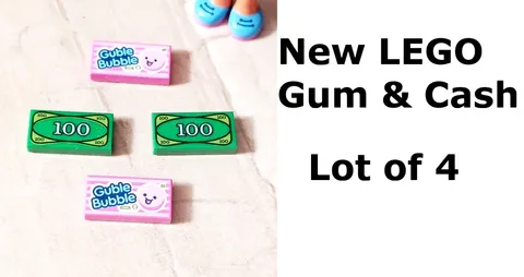 New LEGO Money CASH and Bubblegum GUM Lot of 4 Printed Parts Holiday Giving