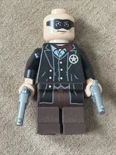 Lego Cowboy Sheriff Minifigure - The Lone Ranger w/ Pistol Revolvers Missing Hat