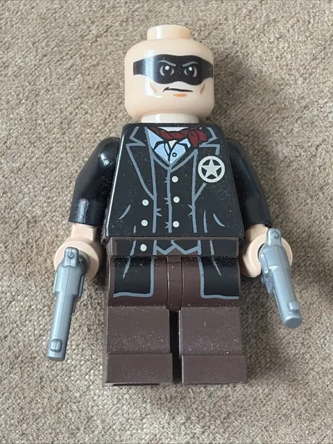 Lego Cowboy Sheriff Minifigure - The Lone Ranger w/ Pistol Revolvers Missing Hat