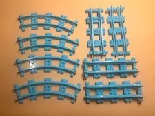 LEGO Bulk Lot 8x Train Tracks Straight And Curved Teal Blue