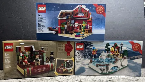 3 LEGO Christmas Sets 40410, 40416, & 40565: Dickens, Santa’s Workshop, Ice Rink
