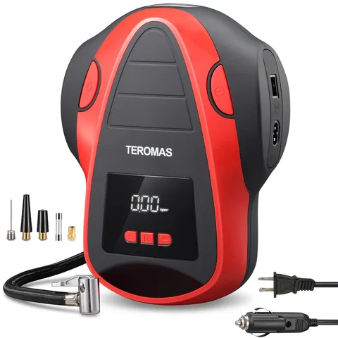 Teromas Tire Inflator Portable Air Compressor Air Pump Dc/Ac For Car Tires 12V