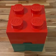 Lego Storage Brick Cube Red and Green Stackable 4 Stud Box Container