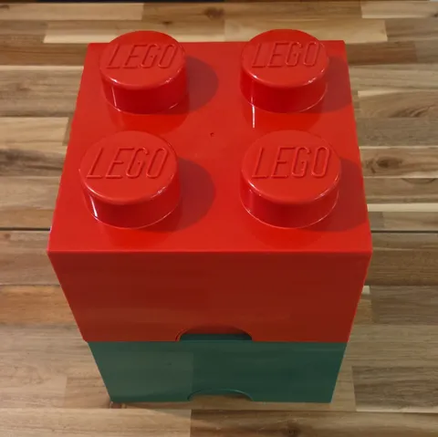 Lego Storage Brick Cube Red and Green Stackable 4 Stud Box Container