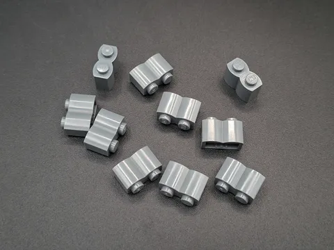 LEGO - 10x - Brick - Brick - Modified 1x2 - Gray - Dark Gray - 30136