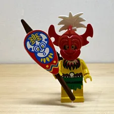 LEGO Minifigure w/ Red Mask/Headpiece & Paddle/Spear Accessories